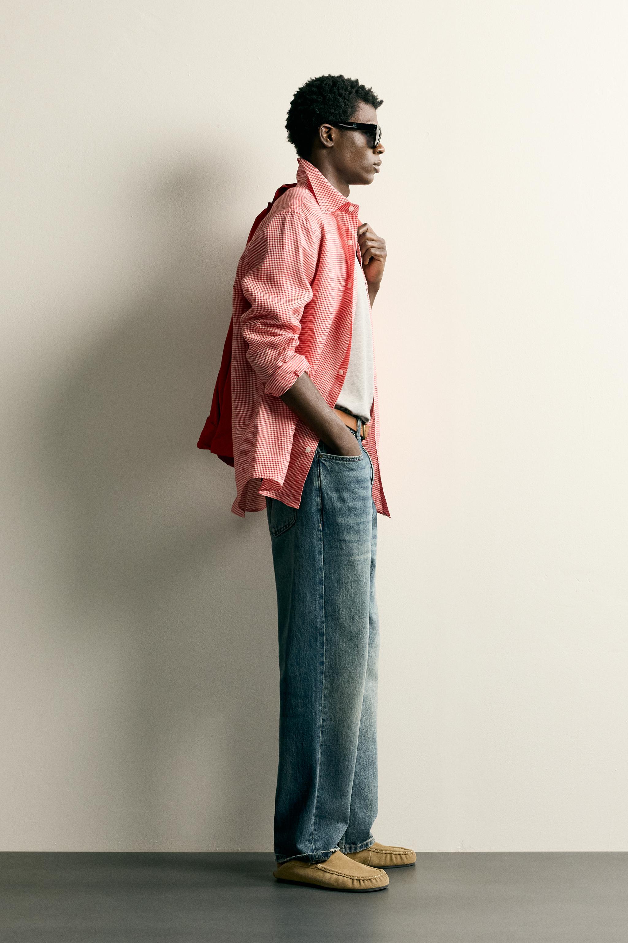 100% LINEN REGULAR FIT PLAID SHIRT